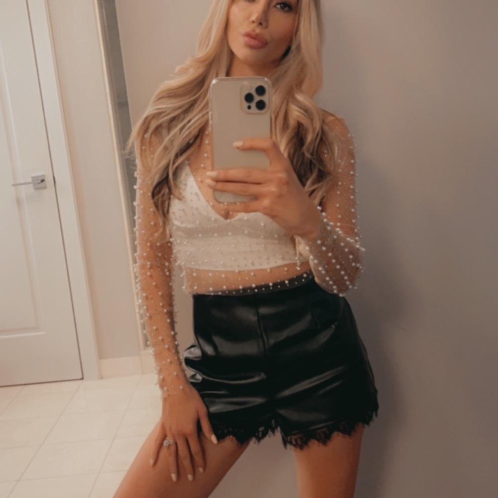 Faux Leather lace trim shorts